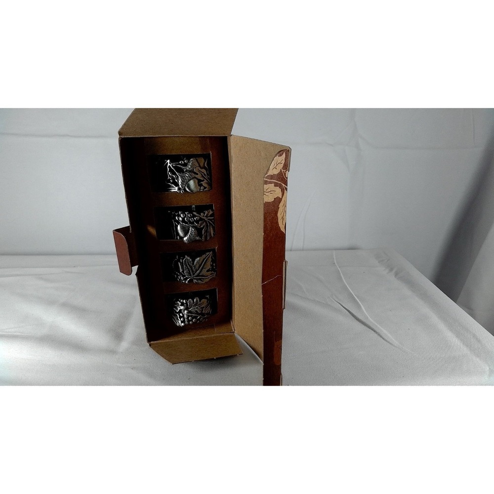 Longaberger Falling Leaves Pewter Napkin Rings Set of‎ 4 In Original Box (2001)